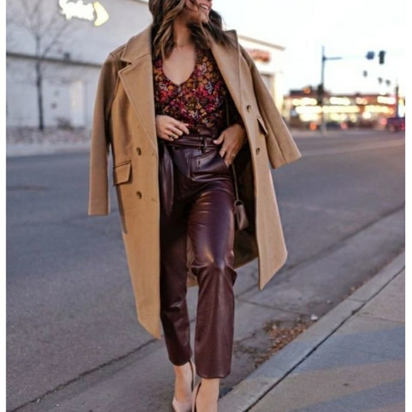 NWT Burgundy Vegan Leather Joggers - Picture 2 of 6